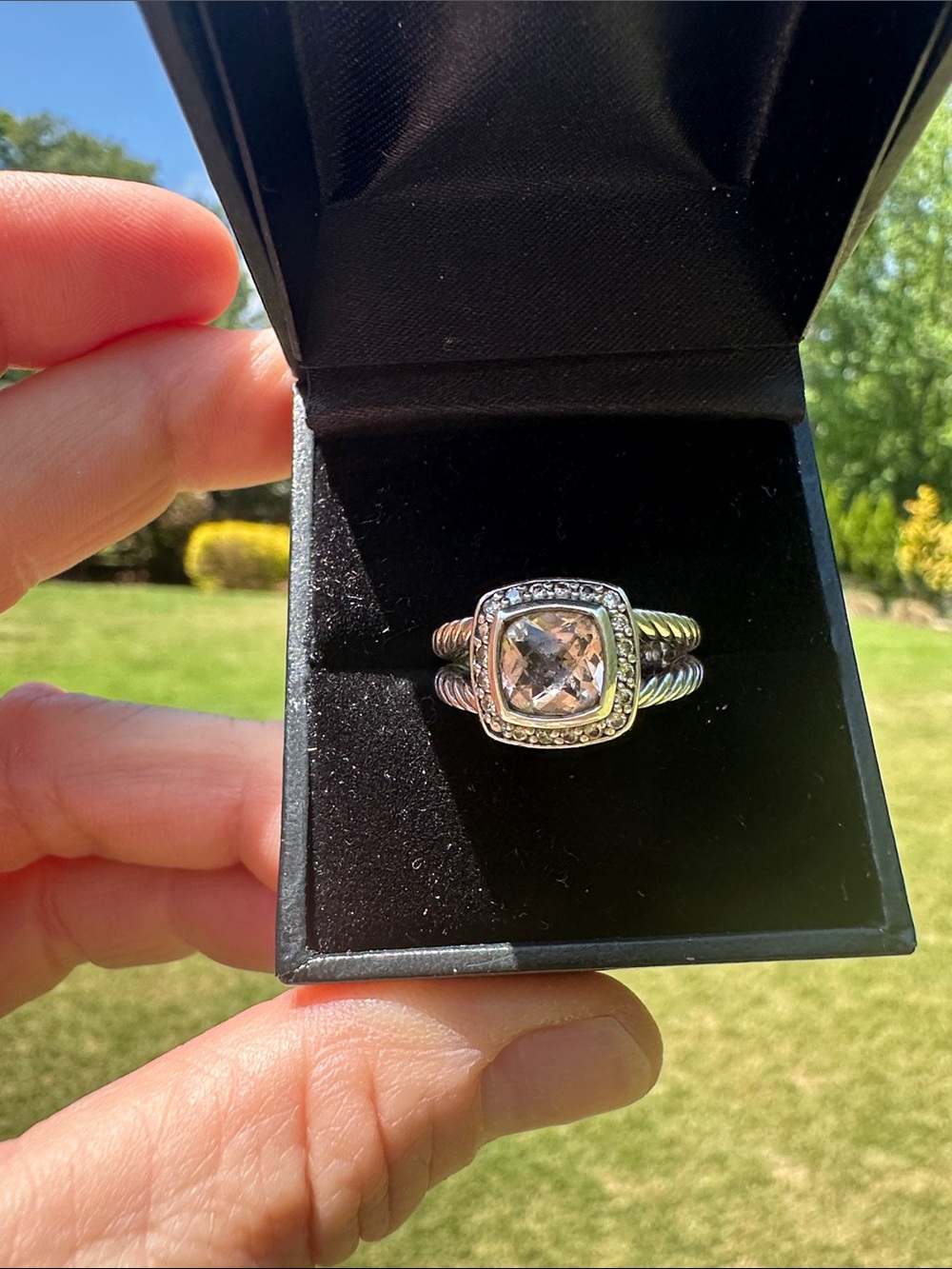 DAVID YURMAN MORGANITE&DIAMOND PETITE ALBION RING - Picture 3 of 5